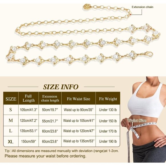 Women Rhinestone Chain Belt Metal Alloy Waist Accessory for Dress or Party main image 6
